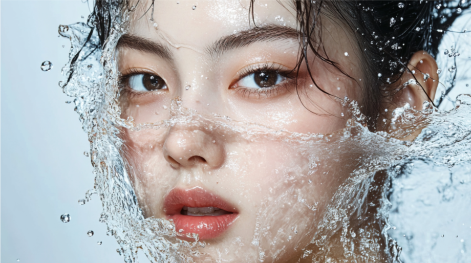 Korean woman with water around face