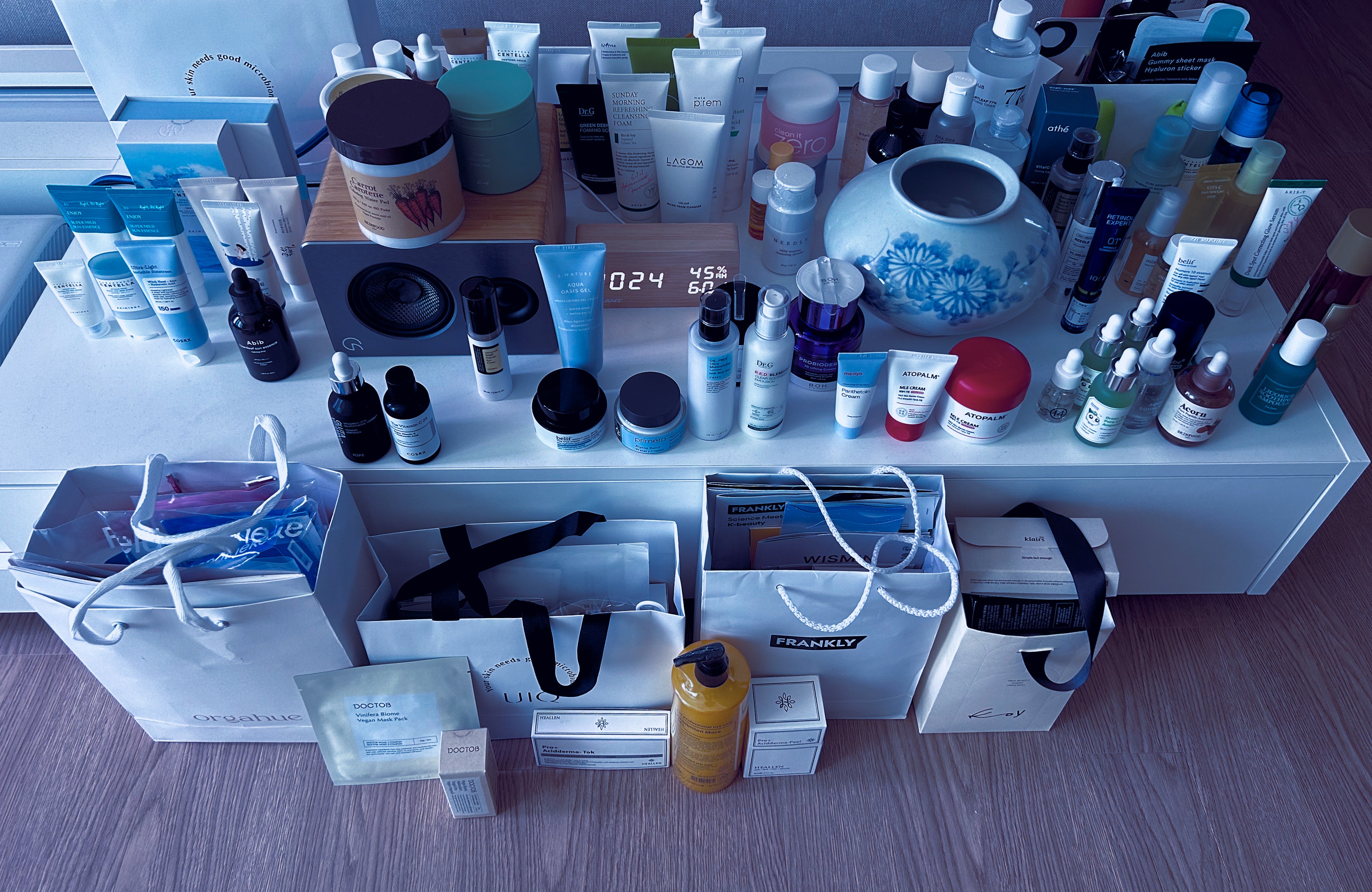 large collection of Korean skincare products